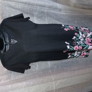 Karen Scott Sport Black Dress Pink Floral Print,  Sz S